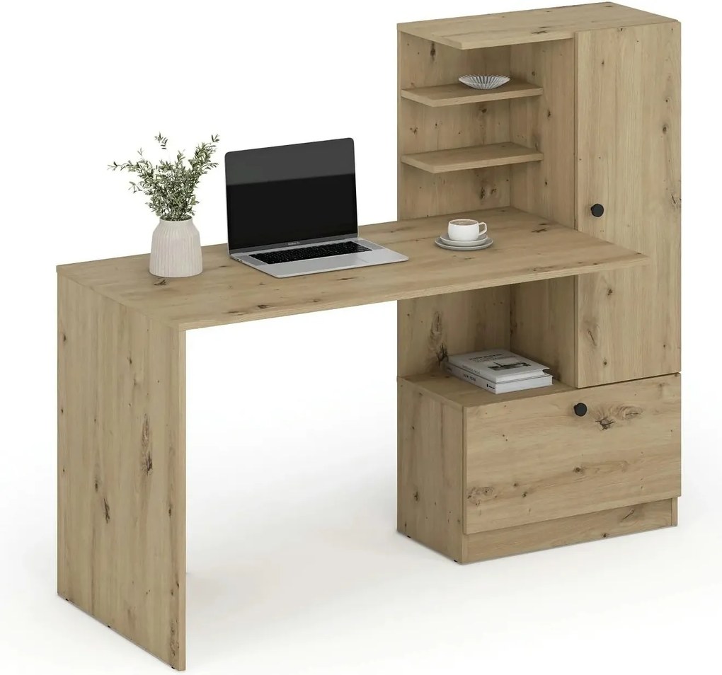 Birou HOBAS, stejar artisan, PAL laminat, 150x62x120 cm