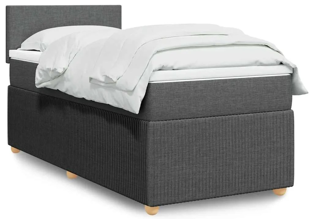 vidaXL Pat box spring cu saltea, gri închis, 90x190 cm, textil