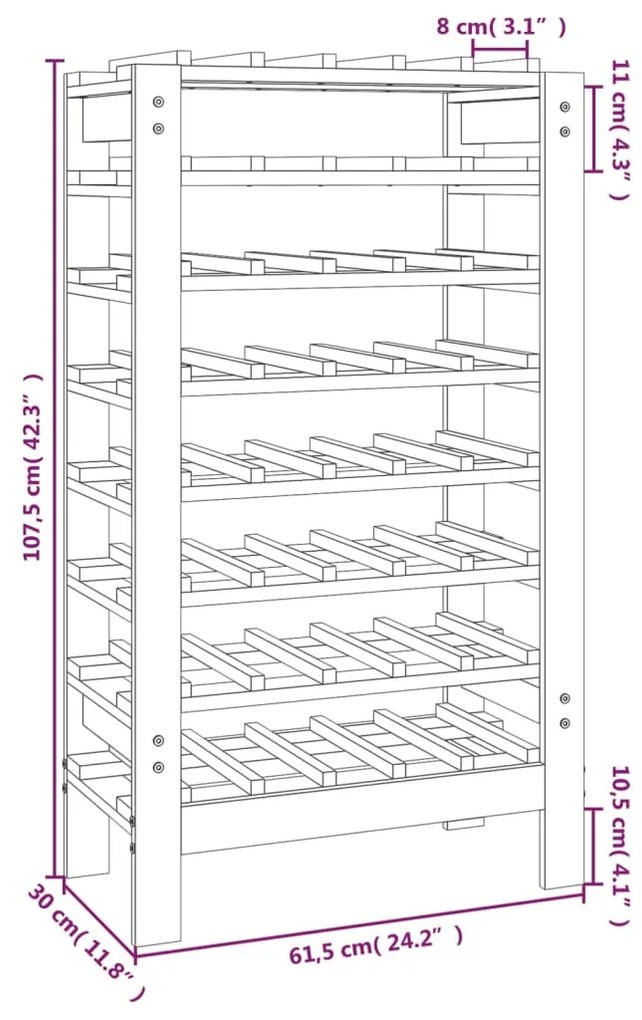 Suport de vinuri, 61,5x30x107,5 cm, lemn masiv de pin Maro, 61.5 x 30 x 107.5 cm, 1