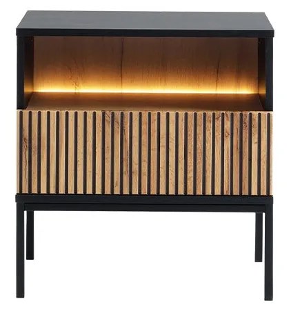 Noptieră Dernas S54 (Negru grafit + Stejar wotan) (cu iluminat LED galben). Promo -17%. 1104505