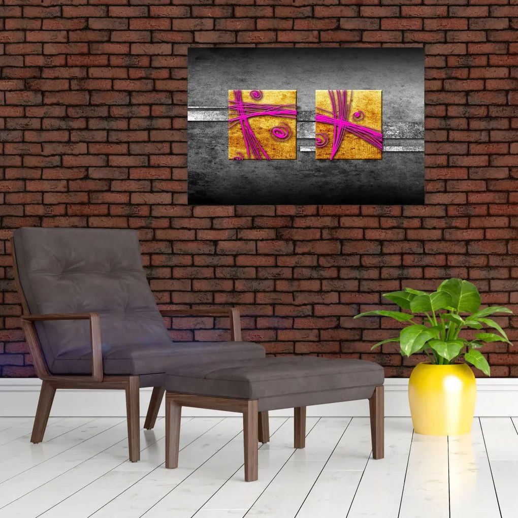 Tablou - Pătratr colorate pe fond negru (90x60 cm)