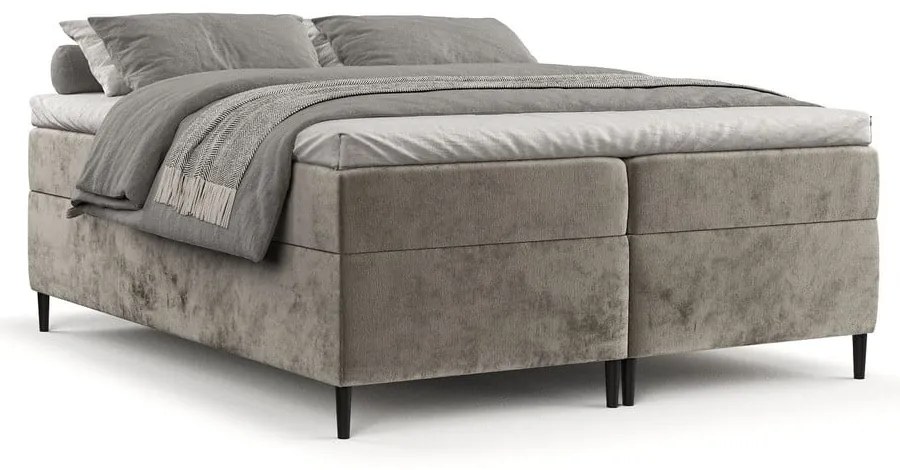 Pat boxspring maro deschis cu spațiu de depozitare 160x200 cm Araya – Maison de Rêve
