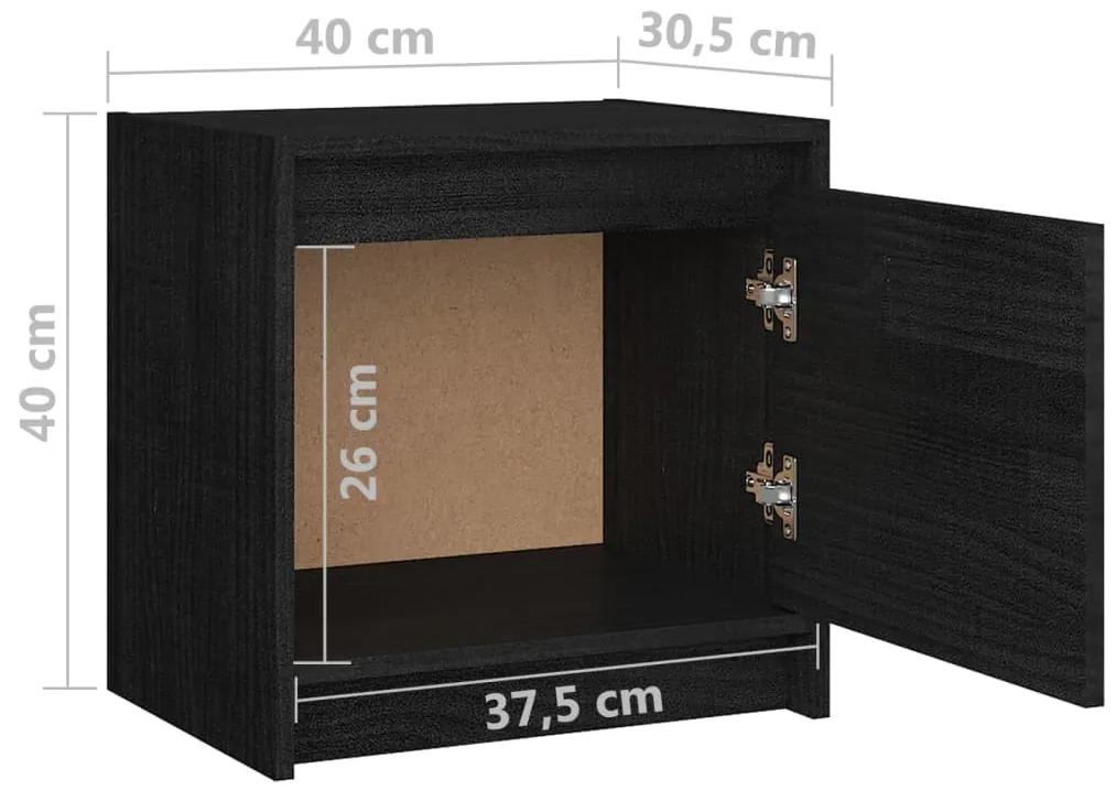 Noptiere, negru, 2 buc., 40x30,5x40 cm, lemn masiv de pin 2, Negru