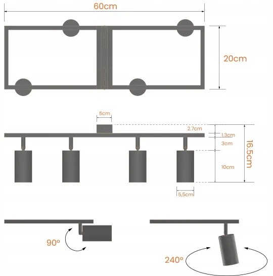 Spot 4x GU10/30W/230V, negru