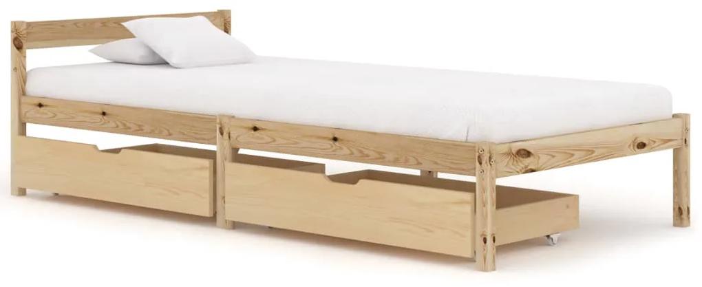 Cadru de pat cu 2 sertare, 100x200 cm, lemn masiv de pin Lemn deschis, 100 x 200 cm, 2 Sertare
