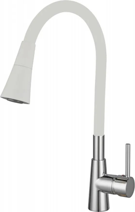 Baterie bucatarie cu pipa flexibila Inter Ceramic Havana finisaj crom lucios-alb mat cu 2 functii