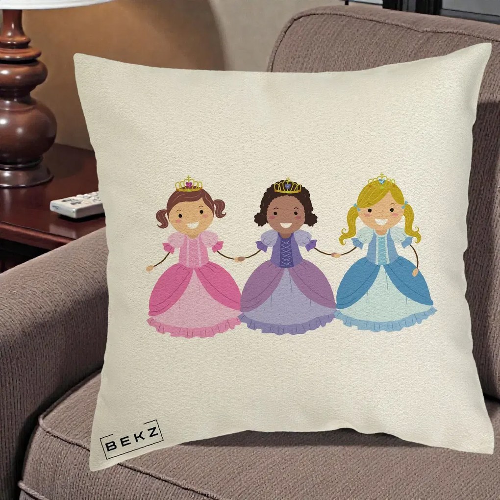 Perna Personalizata Printese Diverse Ilustratie, 40x40 cm, Ecru, Husa Detasabila, Perna Inclusa, BEKZ®