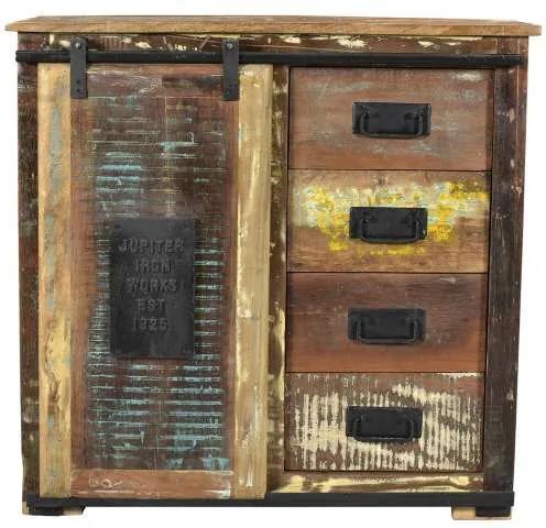 Comodă cu 4 sertare Mercure, 80x38x77 cm, lemn/metal, multicolor