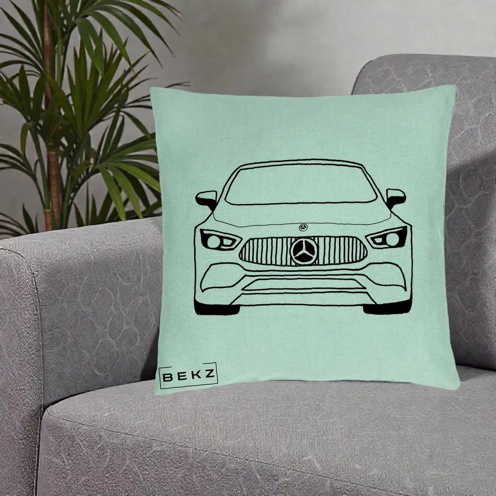 Perna Personalizata Mercedes-Benz Fata Linie, 40x40 cm, Verde Menta, Husa Detasabila, Perna Inclusa, BEKZ®