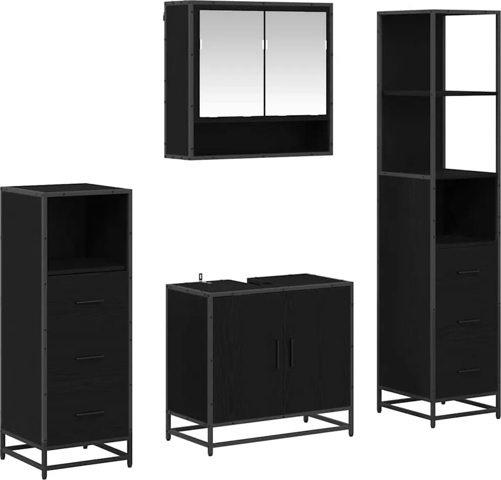 vidaXL Set de mobilier pentru baie 4 pcs Stejar Negru Lemn compozit