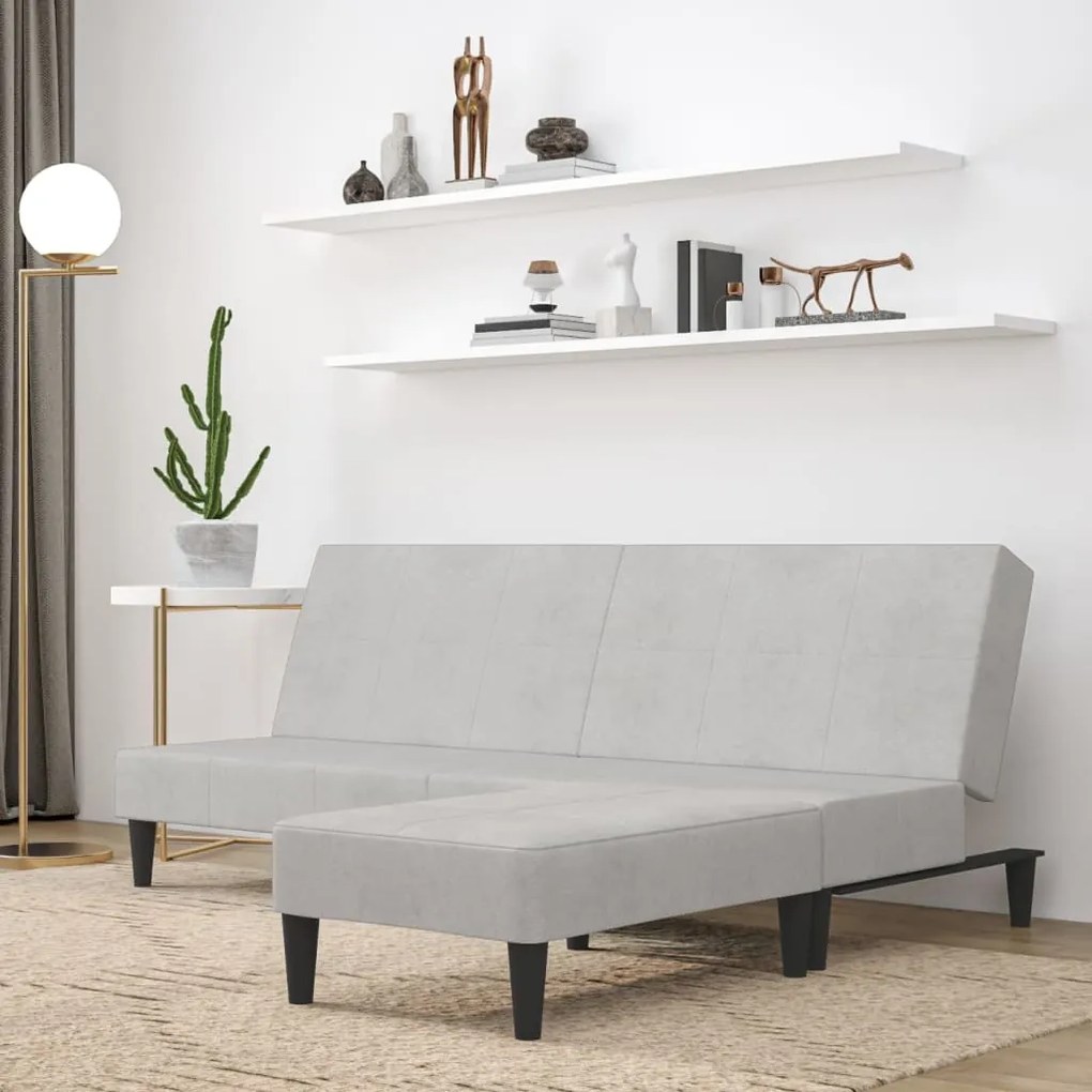 3121296 vidaXL Canapea extensibilă 2 locuri, taburet, gri deschis, microfibră
