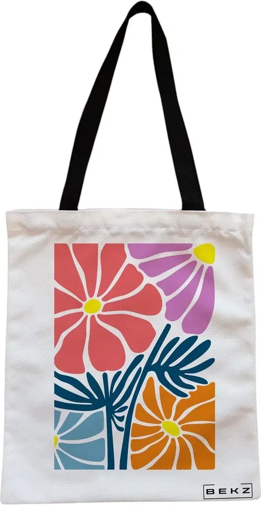 Sacosa de Panza pentru Cumparaturi, Geanta Tote, Boho Style 11, Cu fermoar, 38x34.5 cm, Alba, BEKZ®
