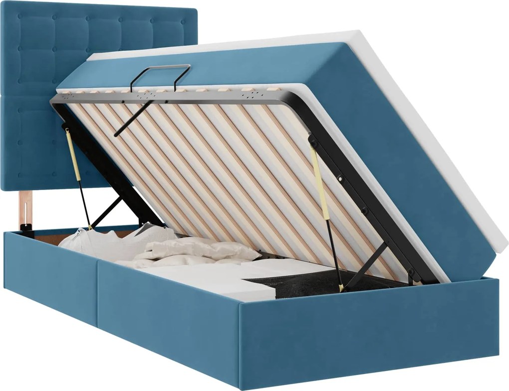 vidaXL Pat cu saltea și LED Albastru închis 100 x 200 cm Catifea