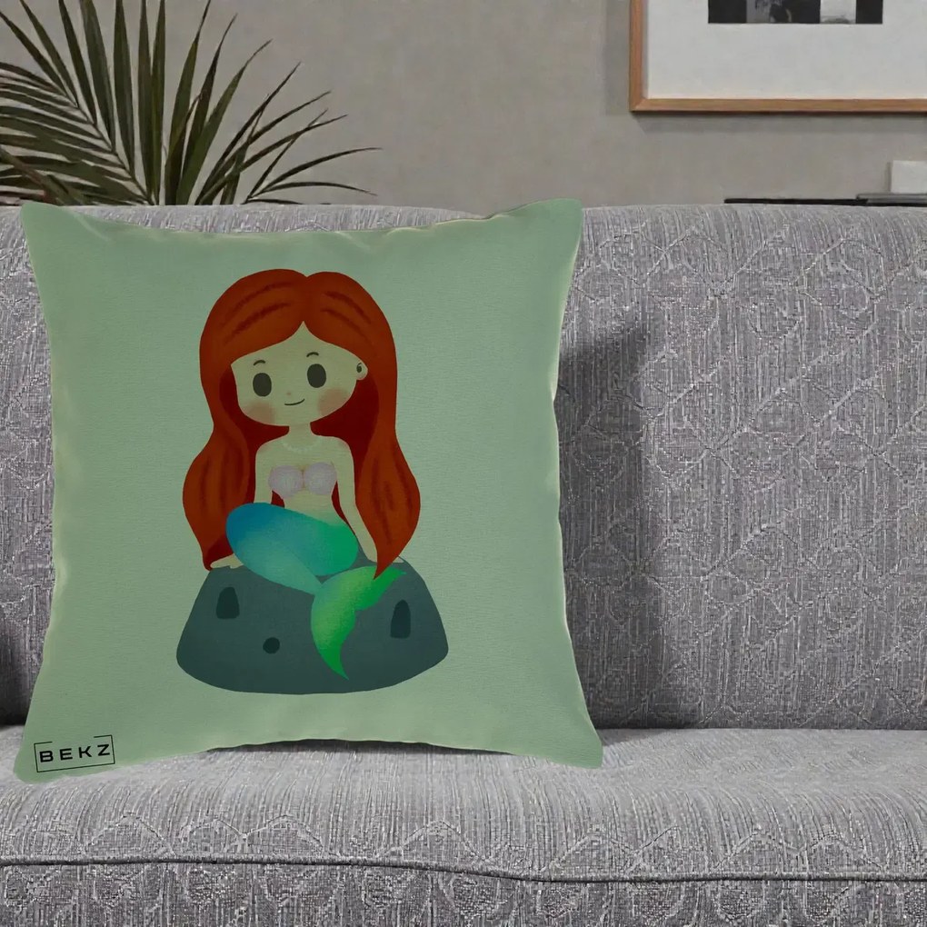 Perna Personalizata Sirena Kawaii Roscat, 40x40 cm, Verde, Husa Detasabila, Perna Inclusa, BEKZ®