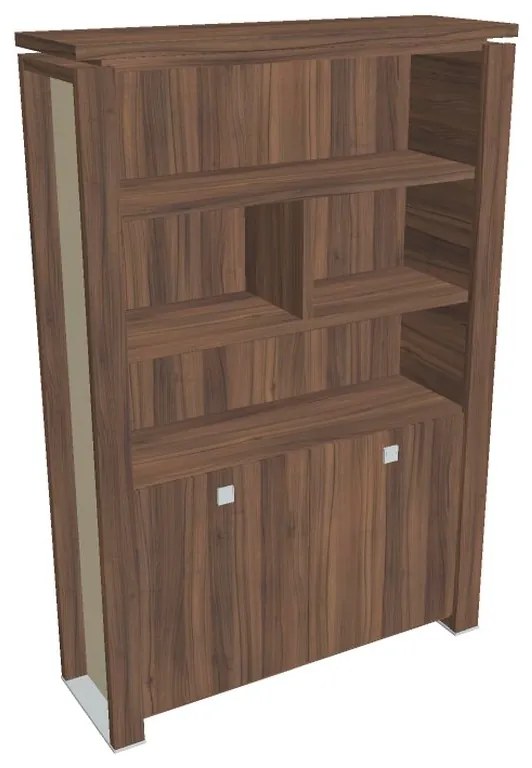 Dulap înalt Verno+ S 140 x 46 x 210 cm, cu rafturi, nuc / vanilie