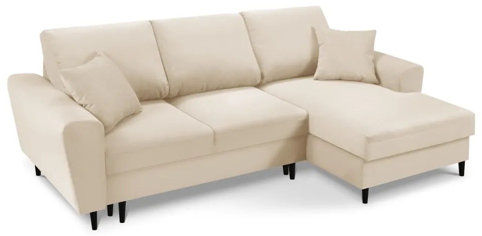 Colțar bej extensibil, cu spațiu de depozitare cu tapițerie din catifea reiată (cu colț pe partea dreaptă, cu șezlong) Kyoto – Cosmopolitan Design