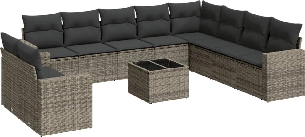vidaXL Set canapele de grădină cu perne, 11 piese, gri, poliratan