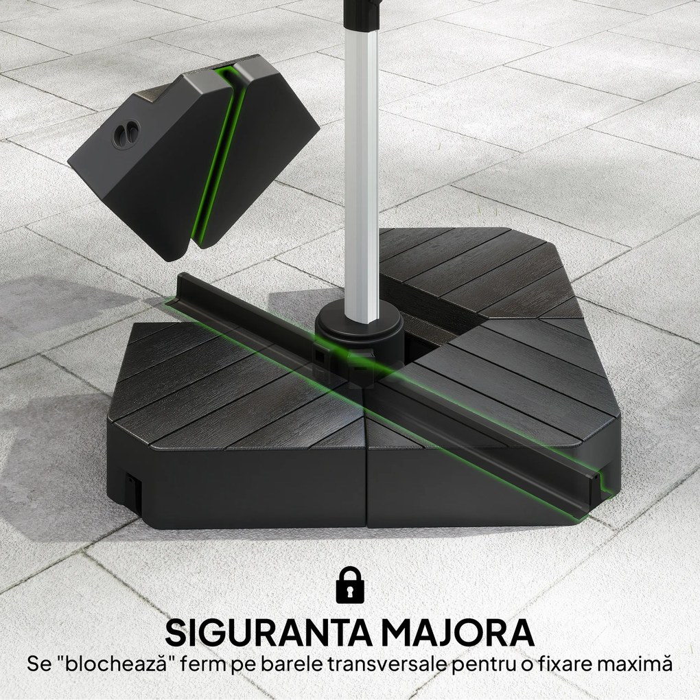 Outsunny Set de 4 Greutăţi pentru Umbrelă din HDPE cu Efect de Lemn, 80x80x13 cm, Negru | Aosom Romania