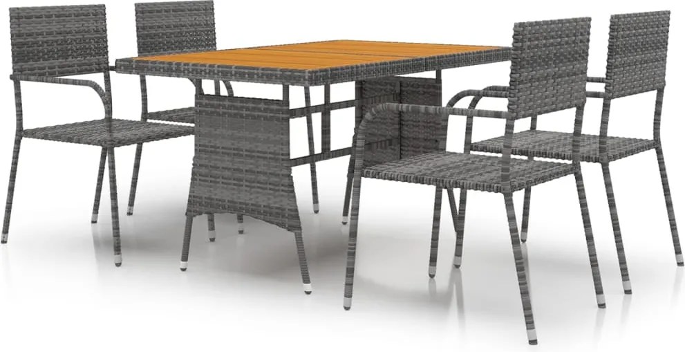 vidaXL Set de mobilier de exterior, 5 piese, gri, poliratan