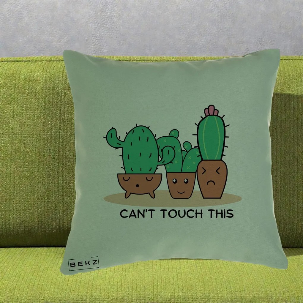 Perna Decorativa Cactus Funny Can't Touch This, 40x40 cm, Verde, Husa Detasabila, Perna Inclusa, BEKZ®
