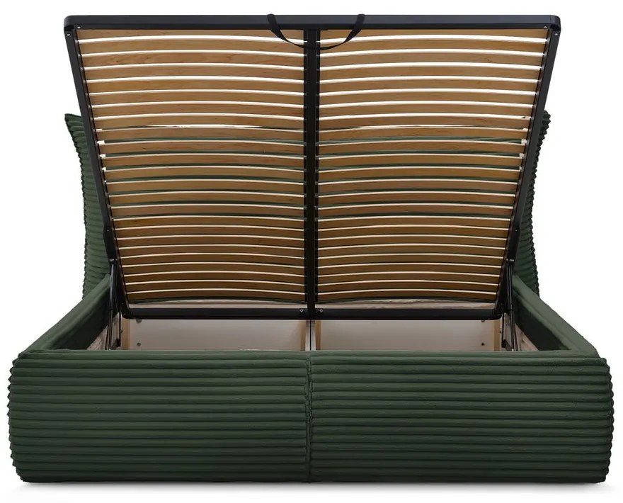 Pat matrimonial verde închis tapițat cu spațiu de depozitare cu somieră 180x200 cm Jade – Bobochic Paris