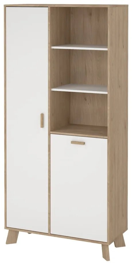 Bibliotecă albă-în culoare naturală cu aspect de lemn de stejar 89x188x40 cm Ikast – Tvilum