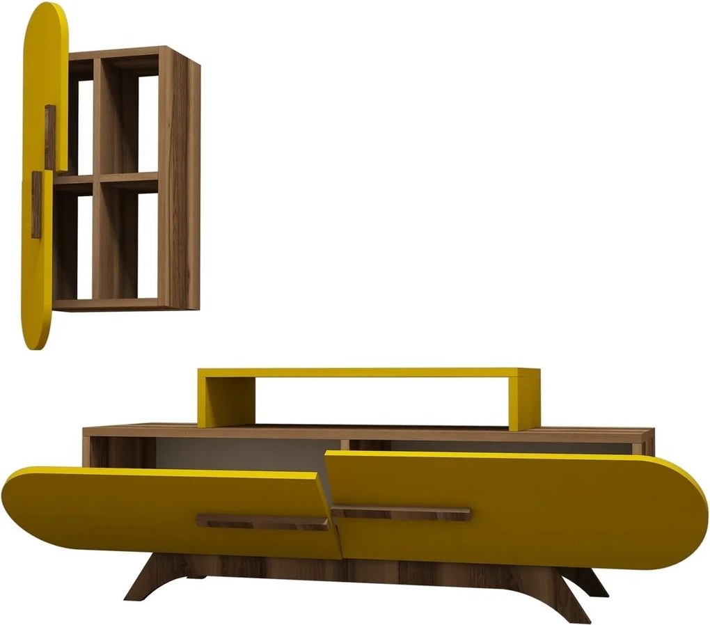 Comoda TV cu dulap Rose S, Hommy Craft, galben/maro