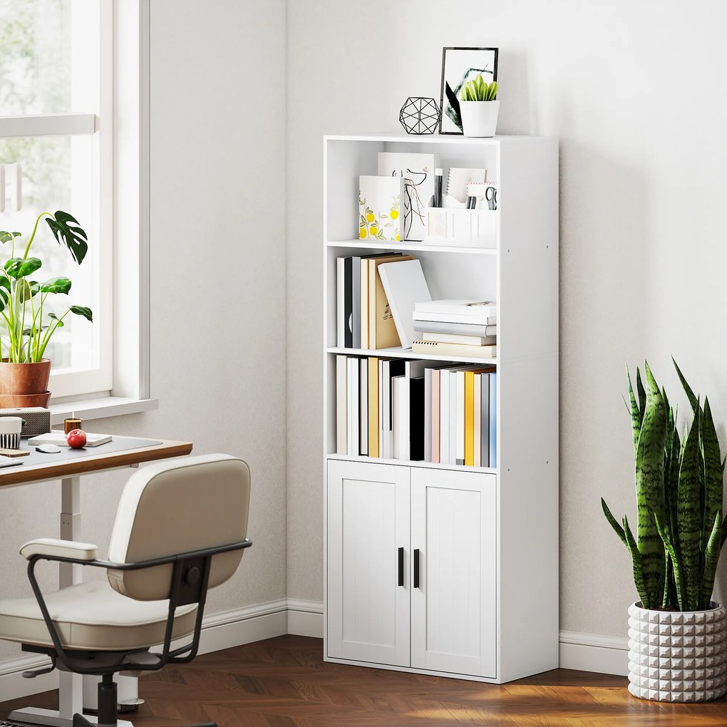 HOMCOM Bibliotecă cu Rafturi Deschise și Dulap cu Raft Reglabil Alb | Aosom Romania