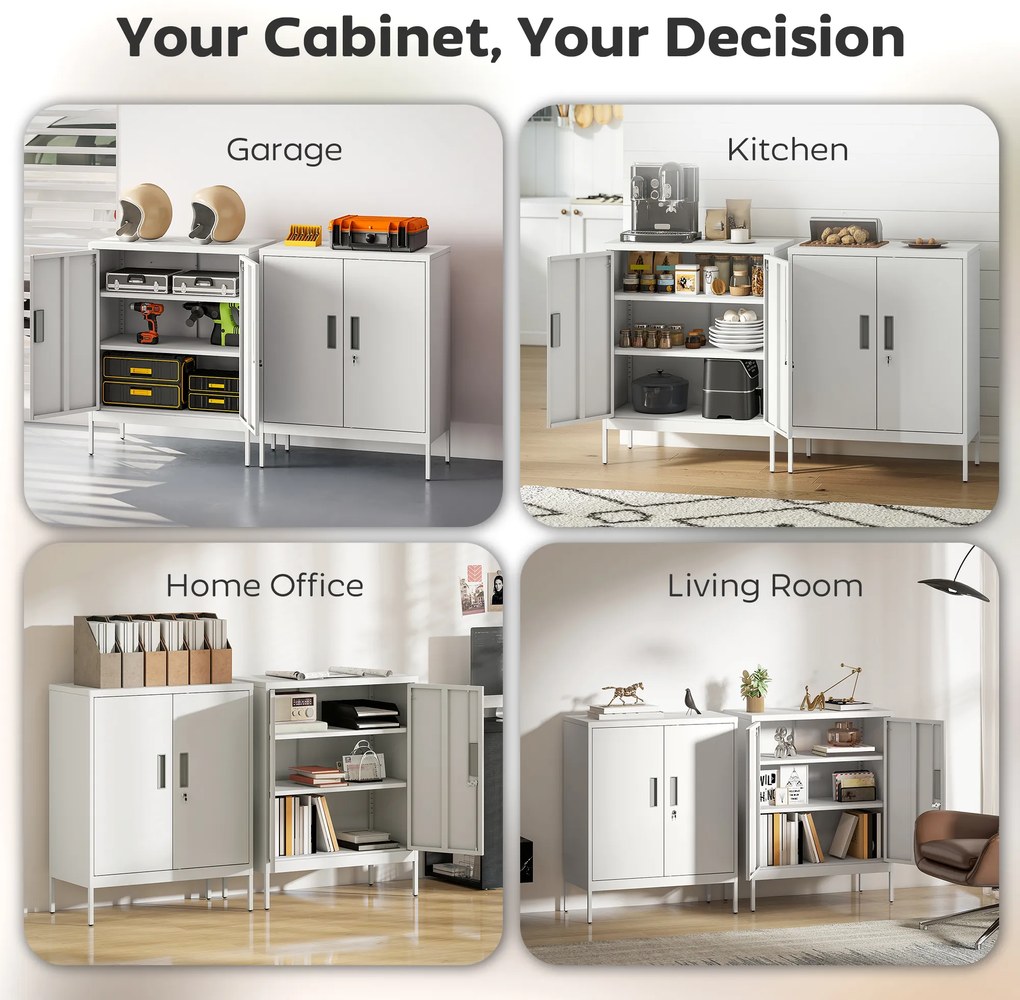 HOMCOM Dulap de Birou din Oțel cu 2 Rafturi Reglabile cu Sistem de Încuiere și 2 Chei, 80x40x100 cm, Alb | Aosom Romania