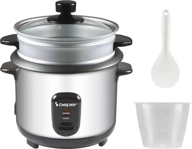 Aparat pentru gătit orez Beper 90.550, 400 W, 1 l, până la 625 g de orez, menținere a căldurii, oțel inoxidabil