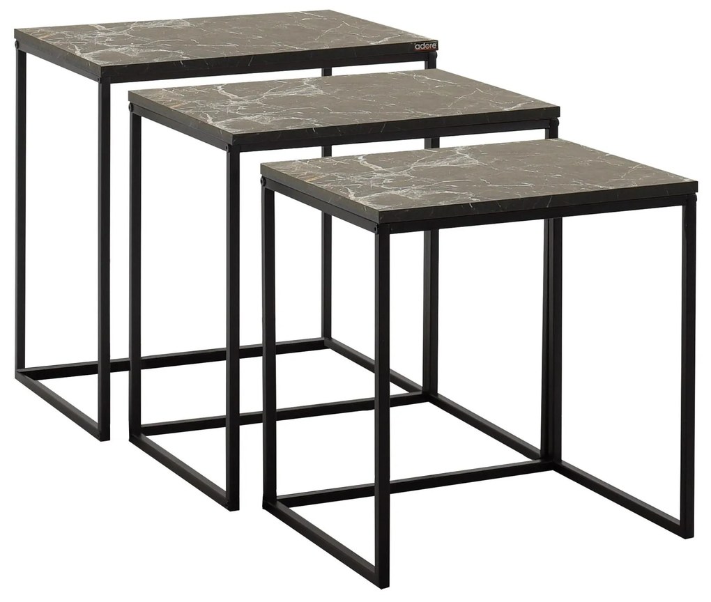 Set 3 măsuțe de cafea Shepolendo 1 (marmură negru + negru). 1108632
