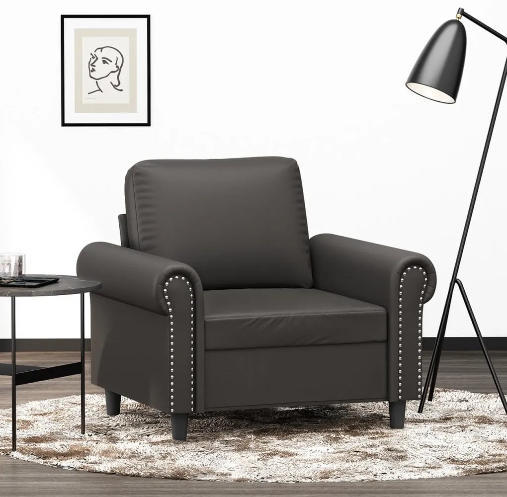 349116 vidaXL Canapea de o persoană, gri, 60 cm, piele ecologică