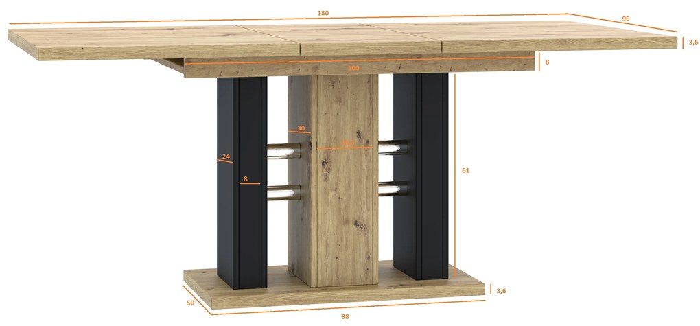 Masă de sufragerie Wamo (artisan + Negru) (pentru 6 până la 8 persoane). 1055272