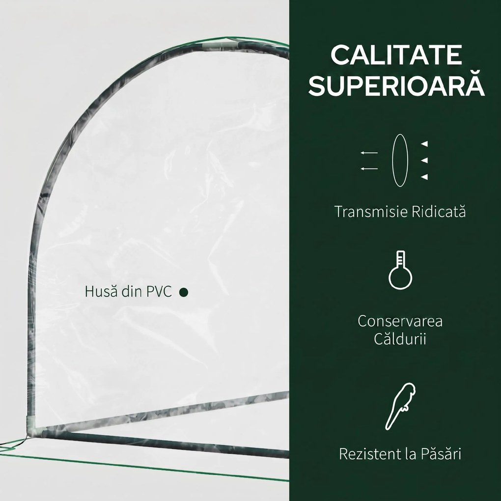 Outsunny Tunel de oțel pentru grădină cu seră și capac din PVC, 200x100x80 cm, transparent și verde | Aosom Romania
