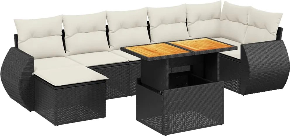 vidaXL Set mobilier de grădină cu perne, 8 piese, negru, poliratan