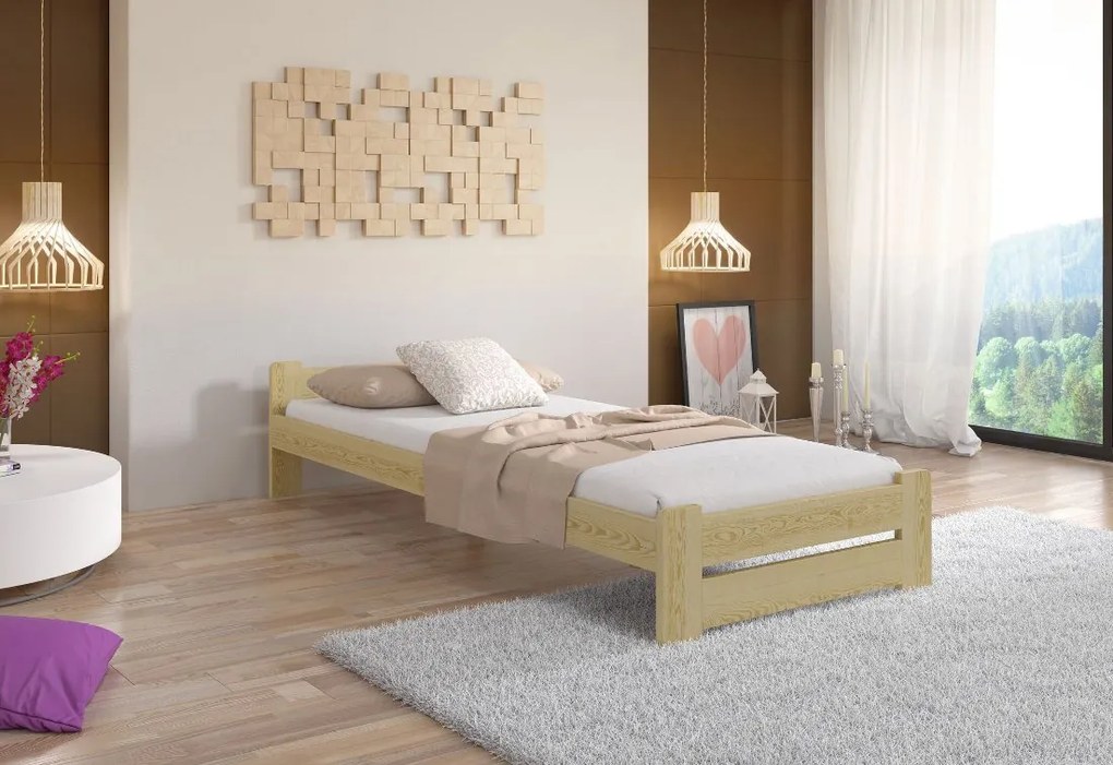 Expedo M/ Pat din lemn masiv HERA + somiera GRATIS, 90x200cm, natural-lac