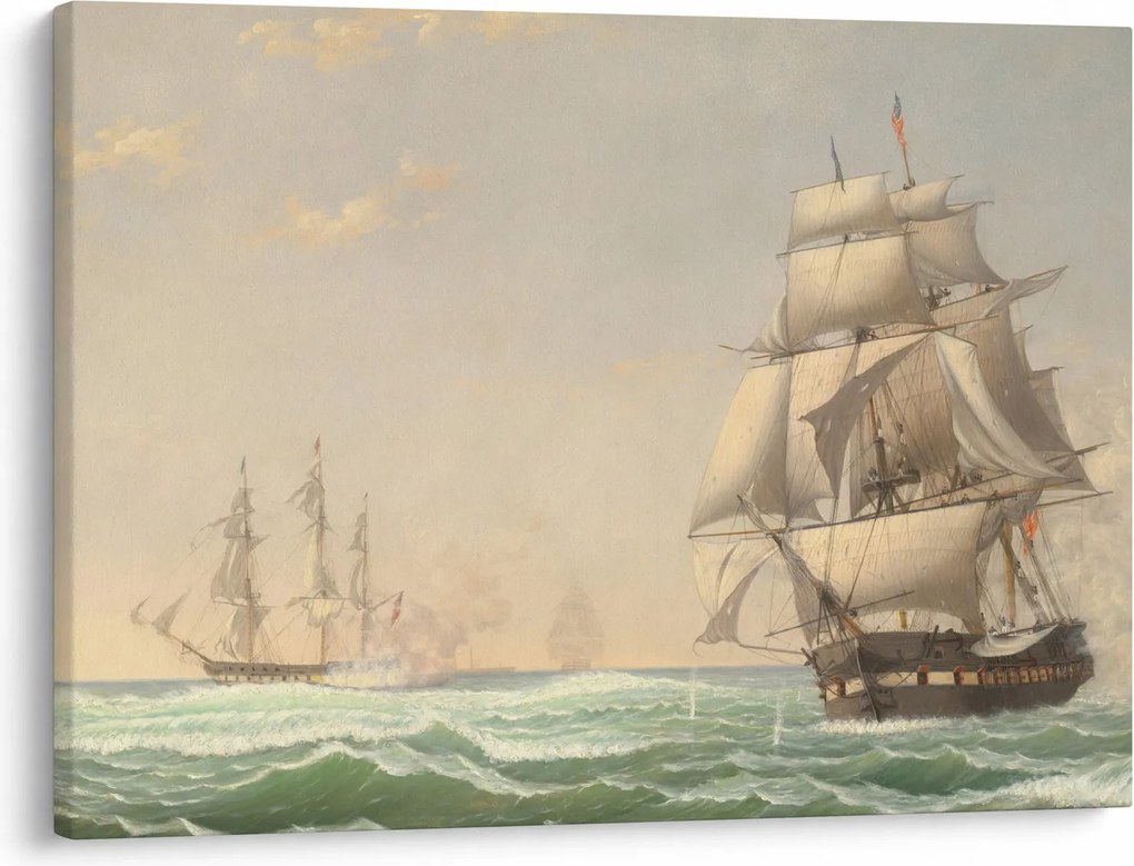 Tablou - Fitz Henry Lane, The United States Frigate President Engaging the British Squadron, reproducere (70x50 cm)