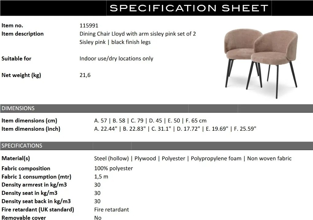 Set de 2 scaune cu brate design LUX Lloyd, Sisley roz