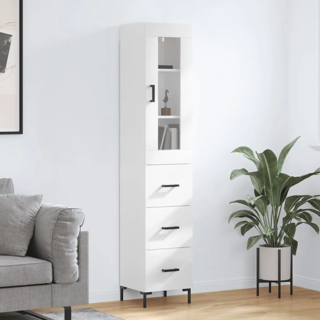 3199235 vidaXL Dulap înalt, alb extralucios, 34,5x34x180 cm, lemn prelucrat