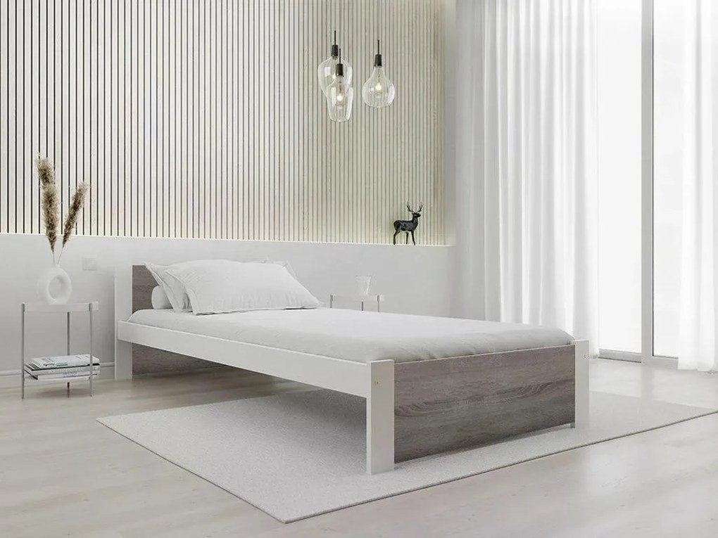 Pat IKAROS 80 x 200 cm, alb/stejar trufa Saltele: Fara saltea, Somiera pat: Fara somiera