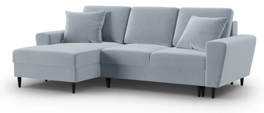 Colțar albastru deschis extensibil, cu spațiu de depozitare cu tapițerie din catifea (cu colț pe partea stângă, cu șezlong) Kyoto – Cosmopolitan Design