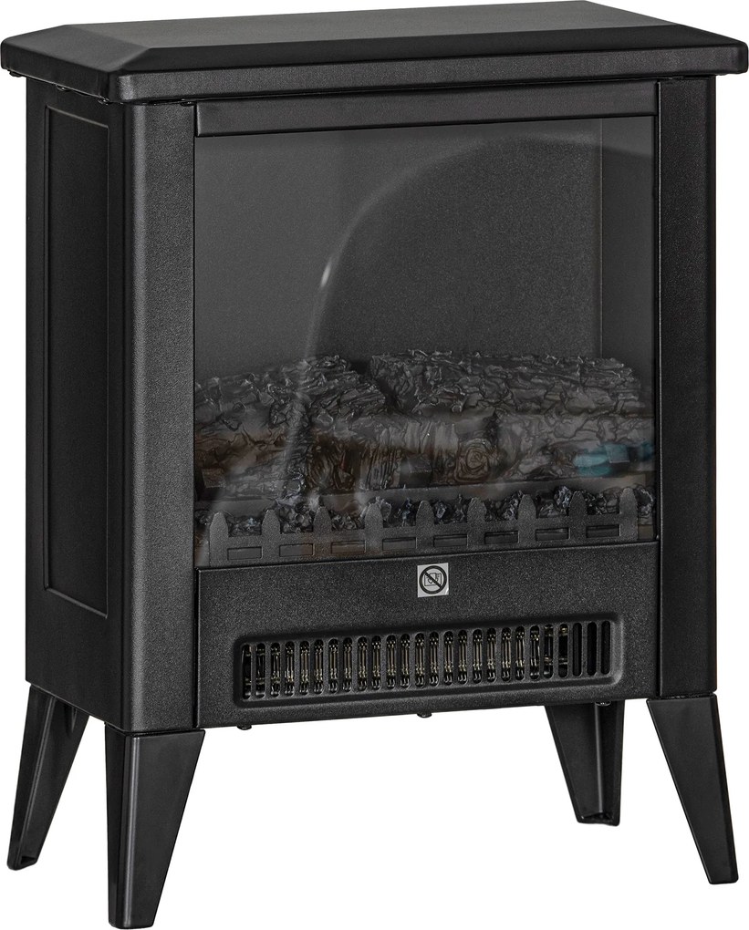 HOMCOM Șemineu Electric cu Efect Flacără 3D pe 3 Intensități, Oprire Automată, Încălzire Reglabilă, 36x21x47 cm, Negru | Aosom Romania