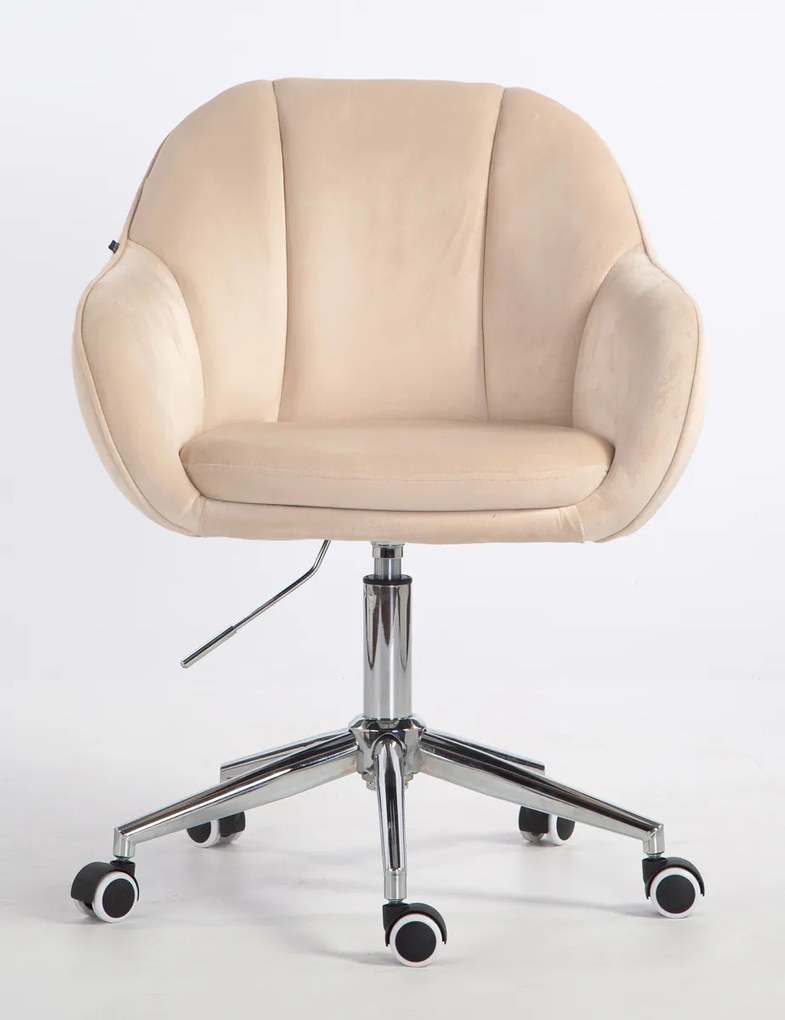 HR2055K Scaun Crem din Catifea cu Bază Cromata