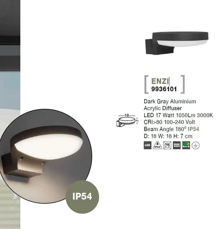 Aplica perete LED moderna pentru iluminat exterior IP54 ENZI