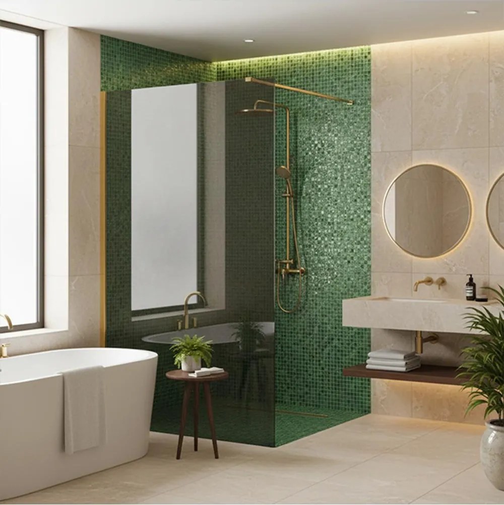 Paravan de dus fumuriu Rea Flexi Grey 130 cm auriu