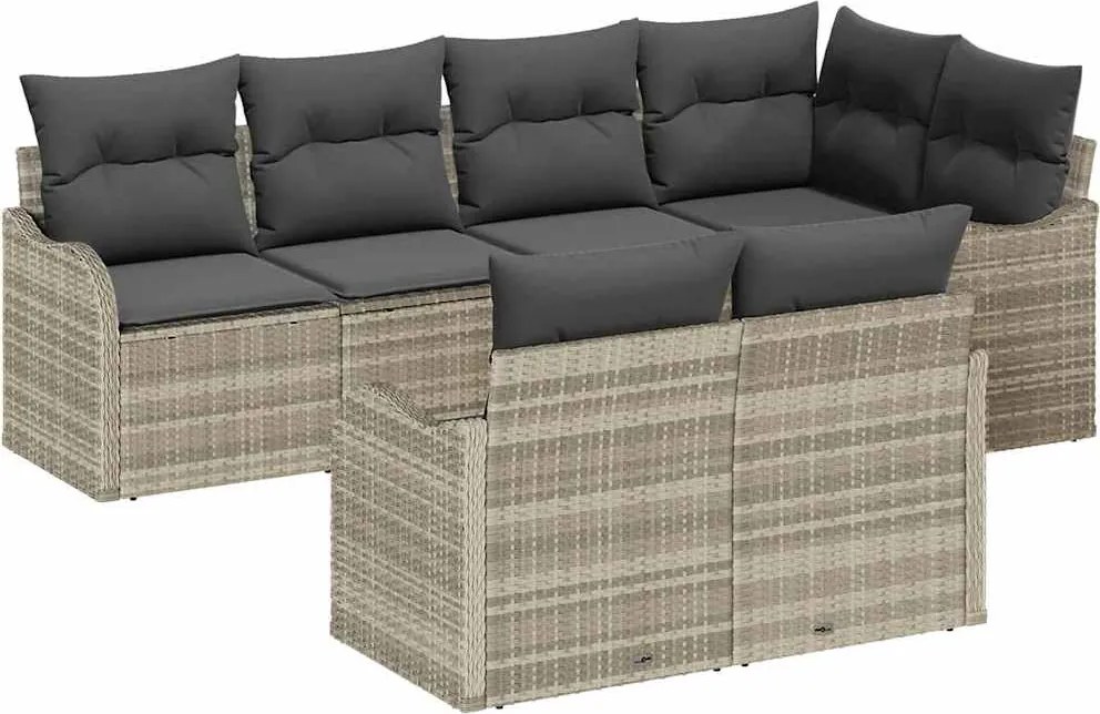 vidaXL Set de canapele pentru grădină 7 pcs Gri deschis Rattan poli