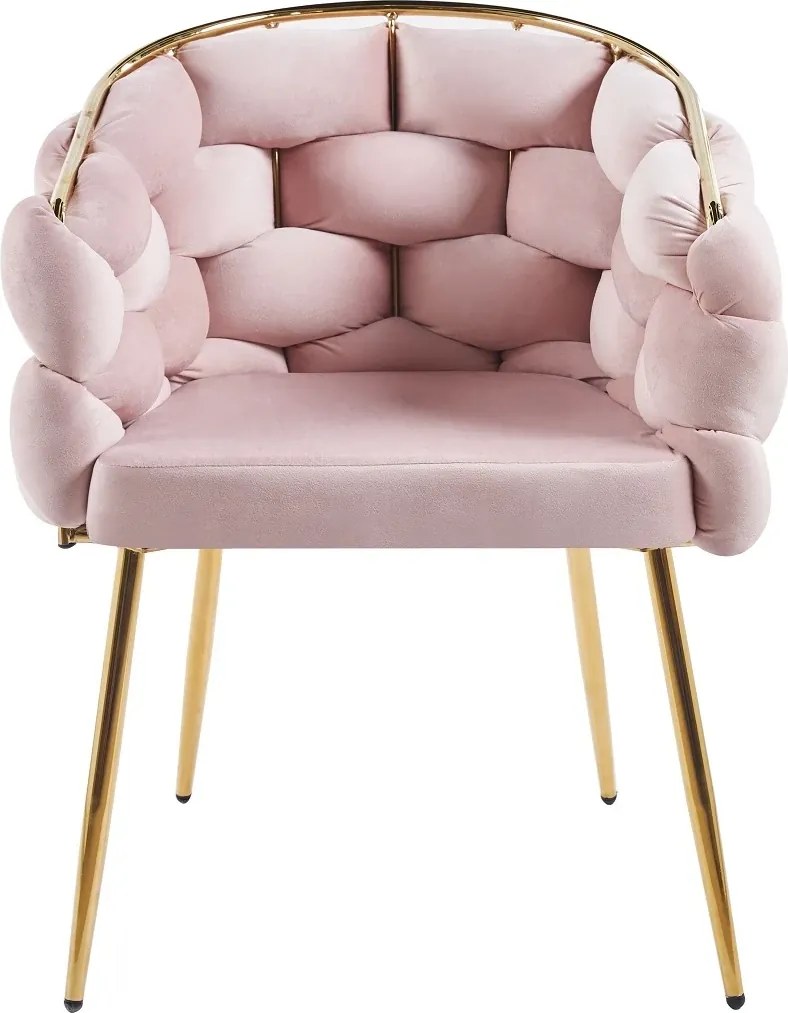 RESIGILAT- Scaun dining, tapiterie catifea, cadru metalic auriu, Roz