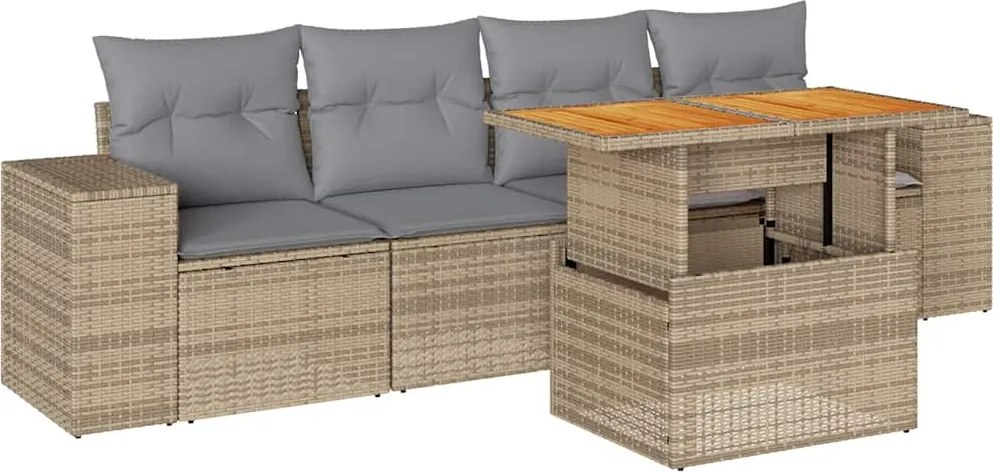 vidaXL Set canapele de grădină cu perne, 5 piese, bej, poliratan