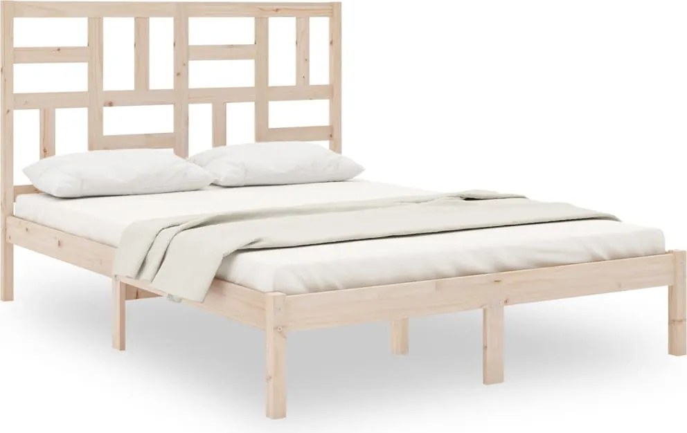 vidaXL Cadru de pat dublu, 135x190 cm, lemn masiv