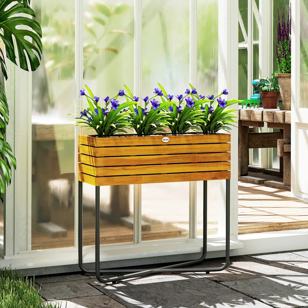 Outsunny Ghiveci cu suport pentru flori găuri de drenaj lemn acacia 62 x 22,5 x 61 cm efect lemn natural | Aosom Romania